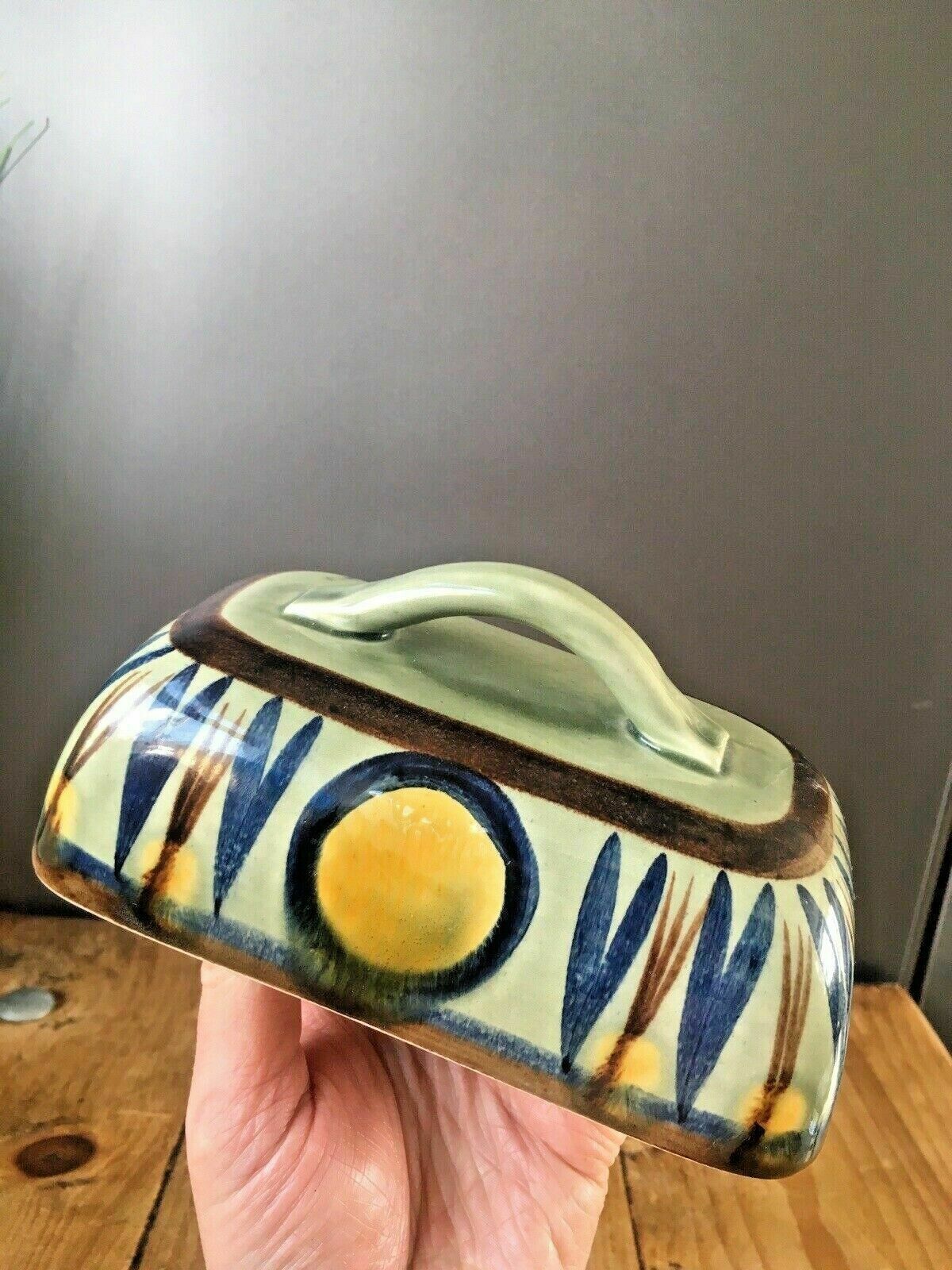Home Decor Mid Century 60s Scandinavian Studio Faience Pottery Cheese Butter Dish Lid Cover photo