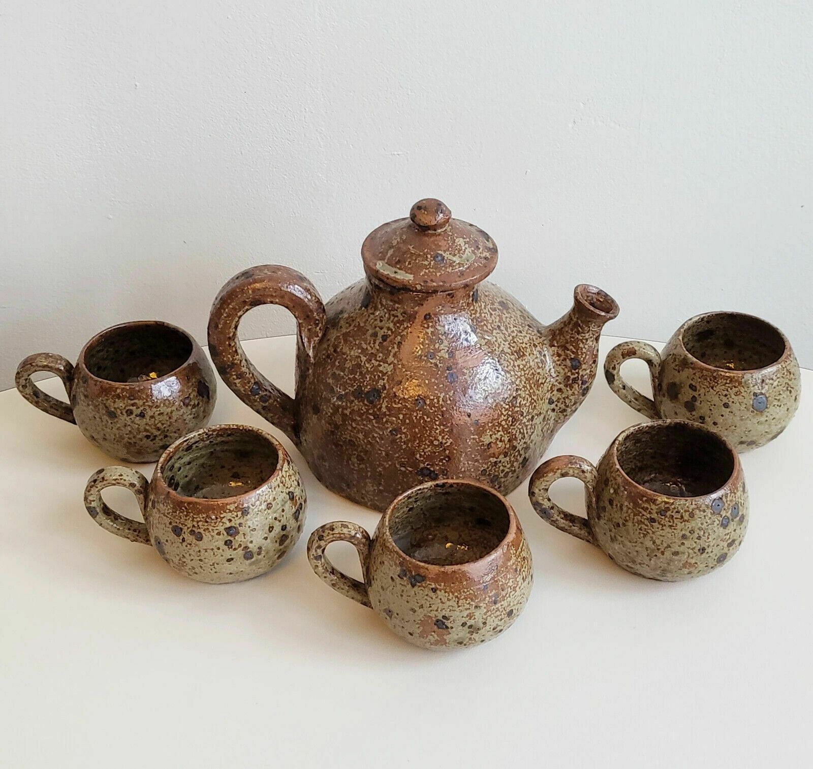 Service A Cafe Vintage 1970 En Gres Pyrite 70s Ceramique Beige Marron 70s Retro