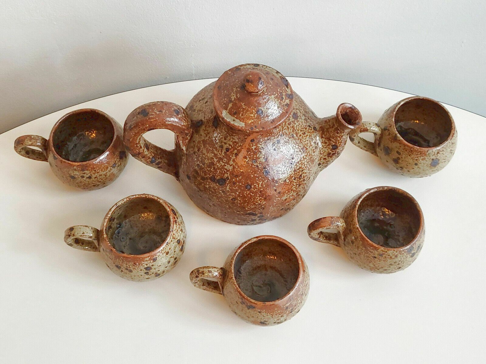 photo for sale Service A Cafe Vintage 1970 En Gres Pyrite 70s Ceramique Beige Marron 70s Retro