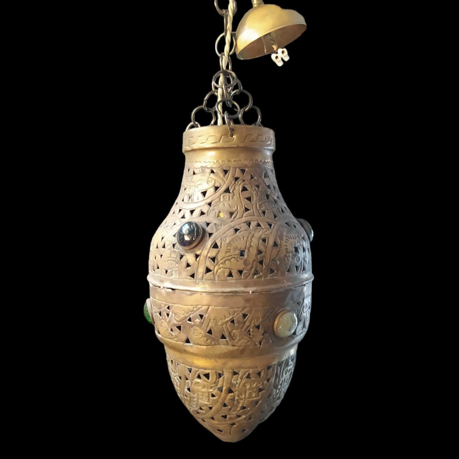 Antique Turkish Pierced Brass Pendant Light