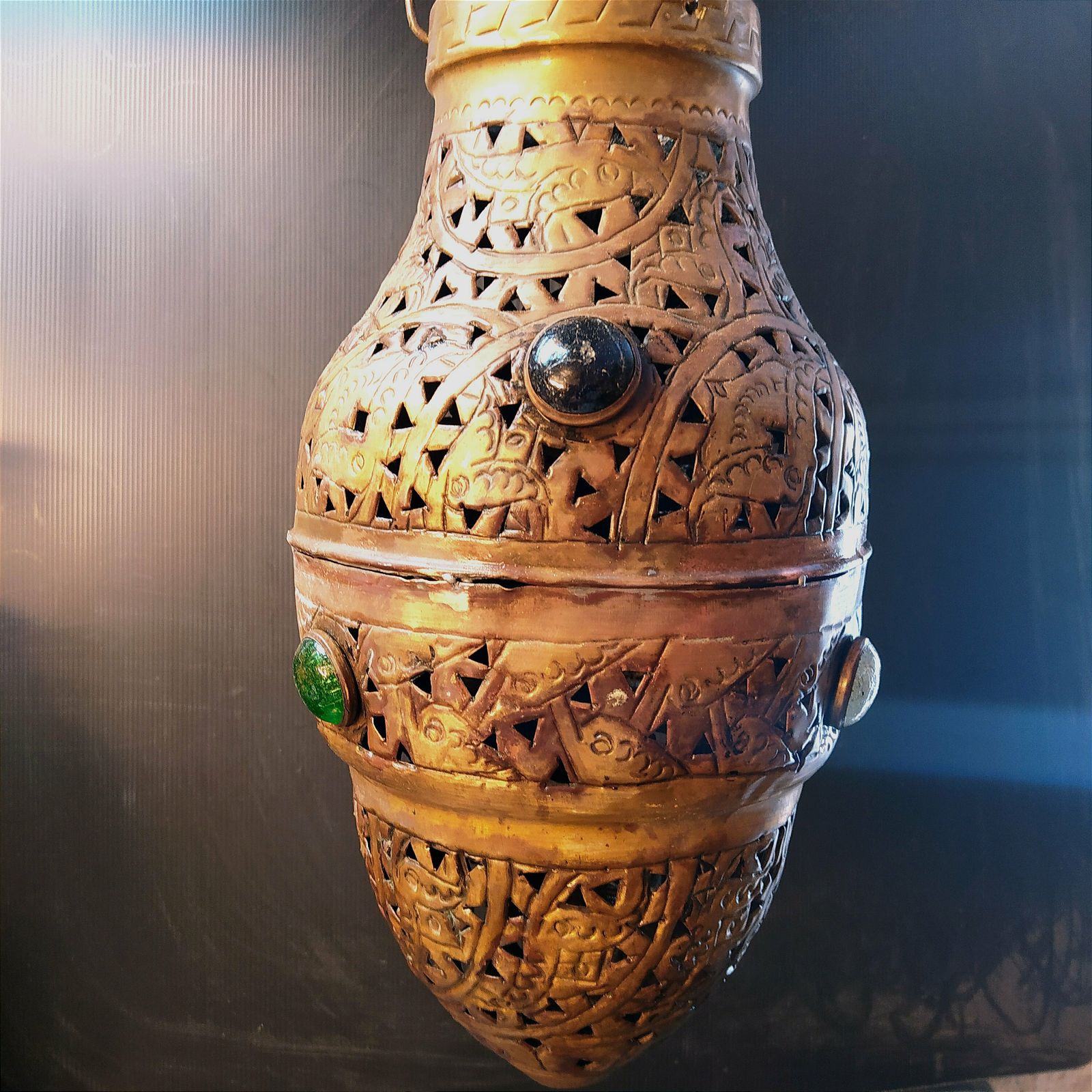 Antique Turkish Pierced Brass Pendant Light photo furniture