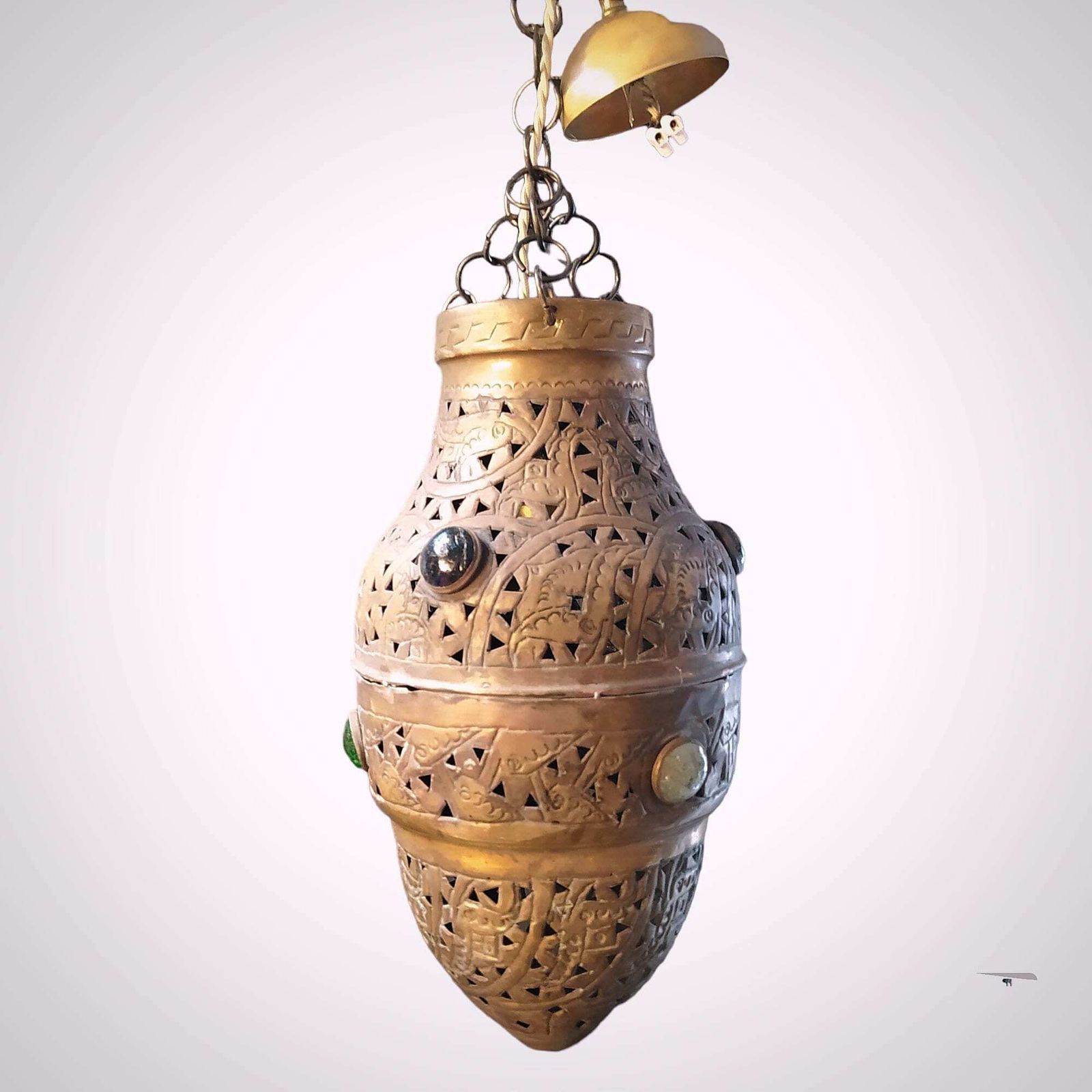 photo for sale Antique Turkish Pierced Brass Pendant Light