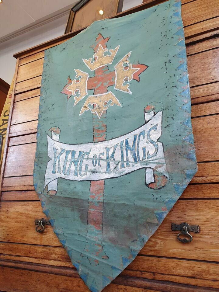 19th Century Hand Painted 'King Of Kings' Vellum Church Hanging. photo Art