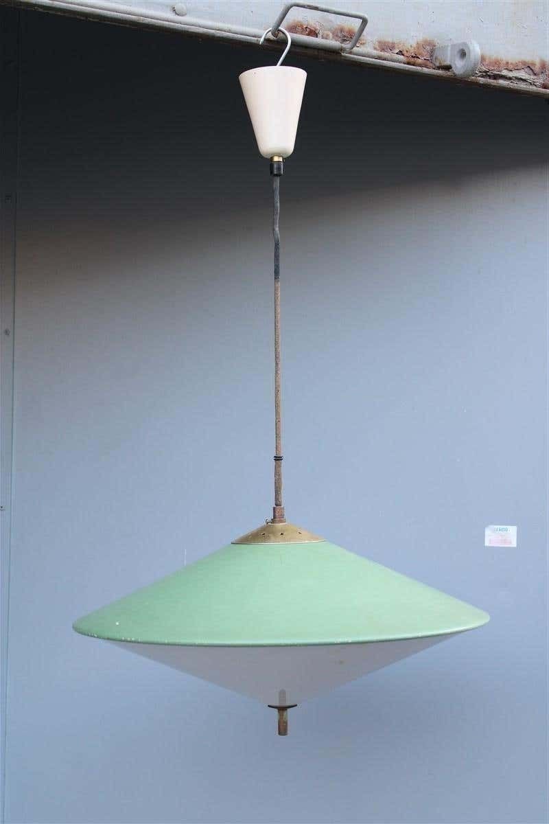 Mid Century Italian Design Chandelier Greene & Greene Brass Parts 1950 Ufo photo for sale