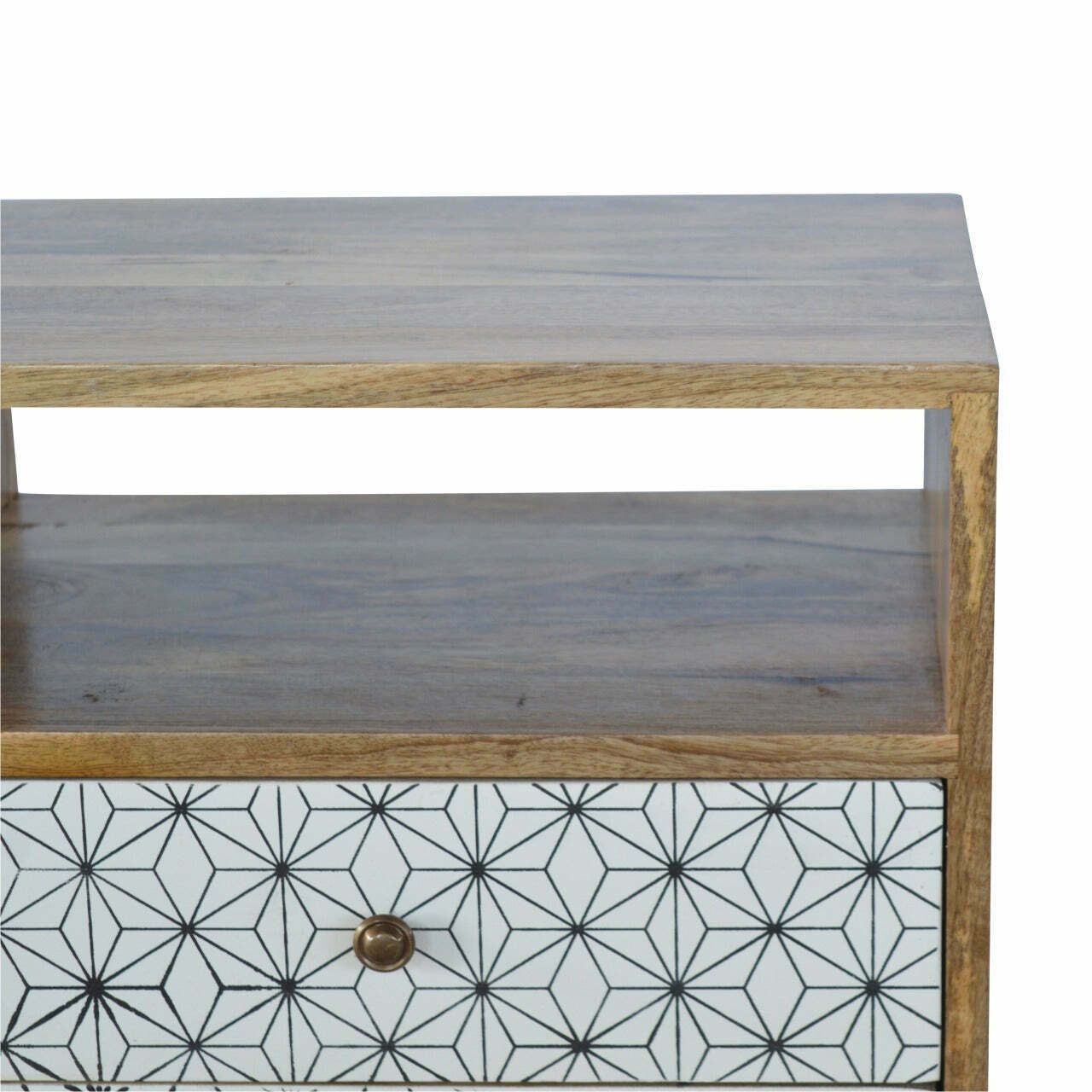 2 Drawer Geometric Screen Printed Bedside With Open Slot photo Furniture