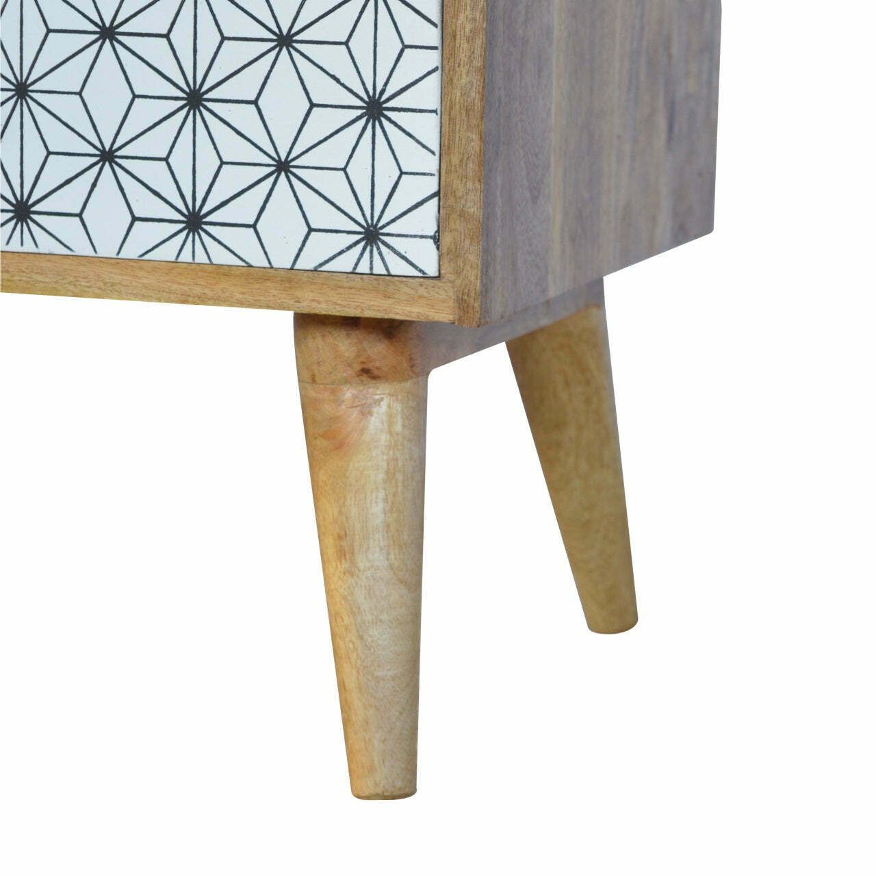 2 Drawer Geometric Screen Printed Bedside With Open Slot photo 216.0