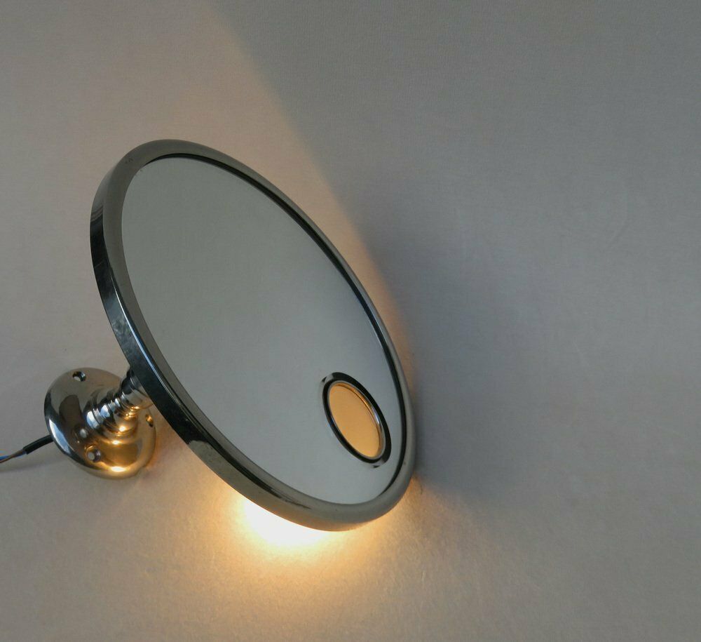 Wall Mirror In Nickel Plated From Le Mirophar Brot Déposé With Normal View, Art Deco, France photo vintage