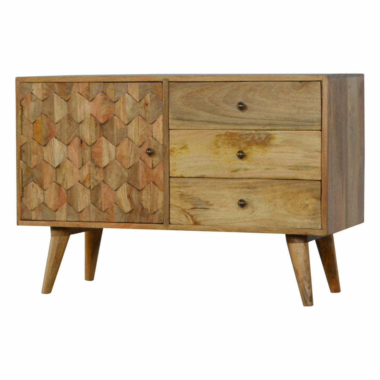 3 Drawer Solid Wood Cabinet With Pineapple Carved Door Front photo for sale