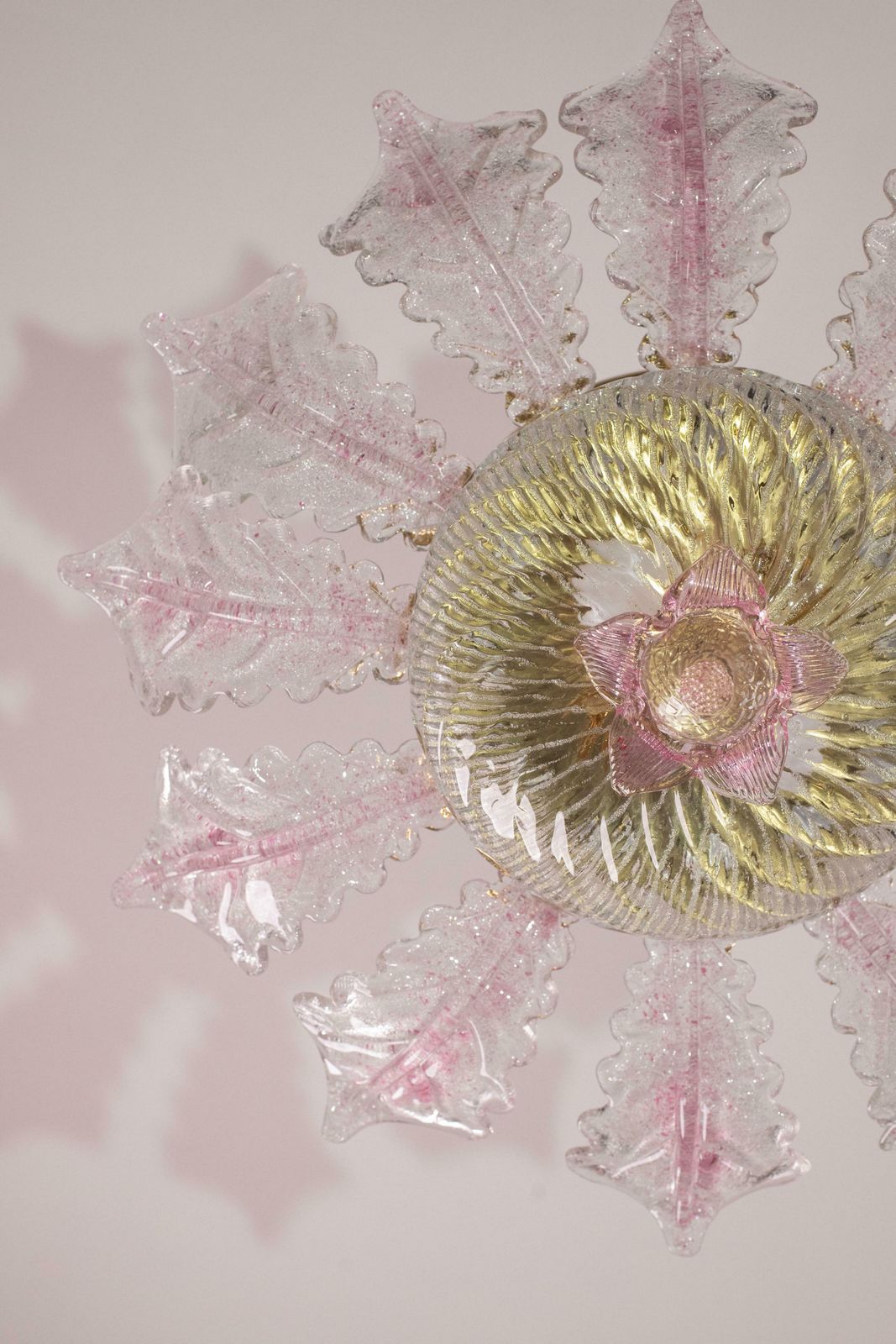 Lovely Pink Murano Glass Leave Ceiling Light Or Chandelier, 1970s photo Lighting