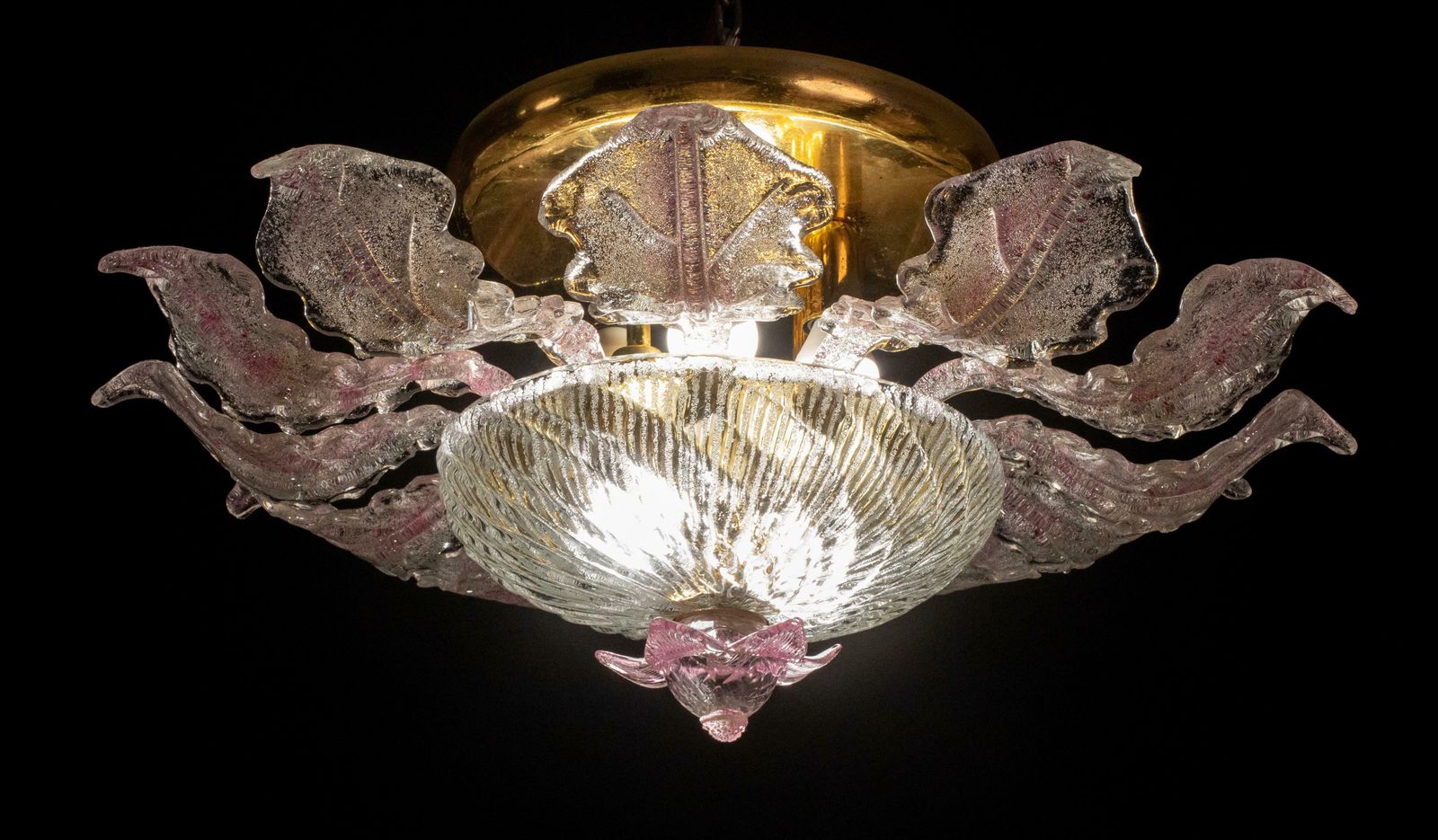 Lovely Pink Murano Glass Leave Ceiling Light Or Chandelier, 1970s photo buy