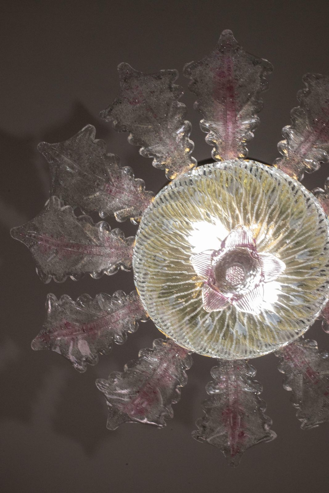 photo for sale Lovely Pink Murano Glass Leave Ceiling Light Or Chandelier, 1970s
