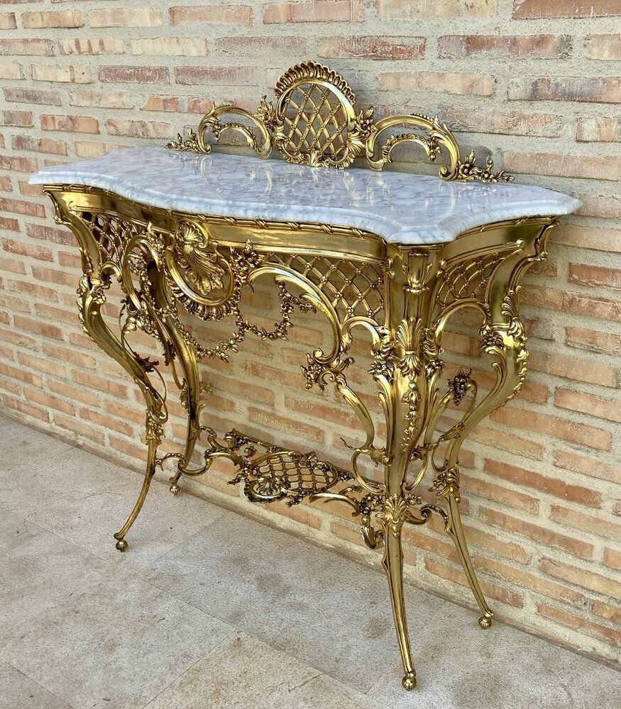 Mid Century Italian Marble Top & Bronze Console, 1960 photo furniture