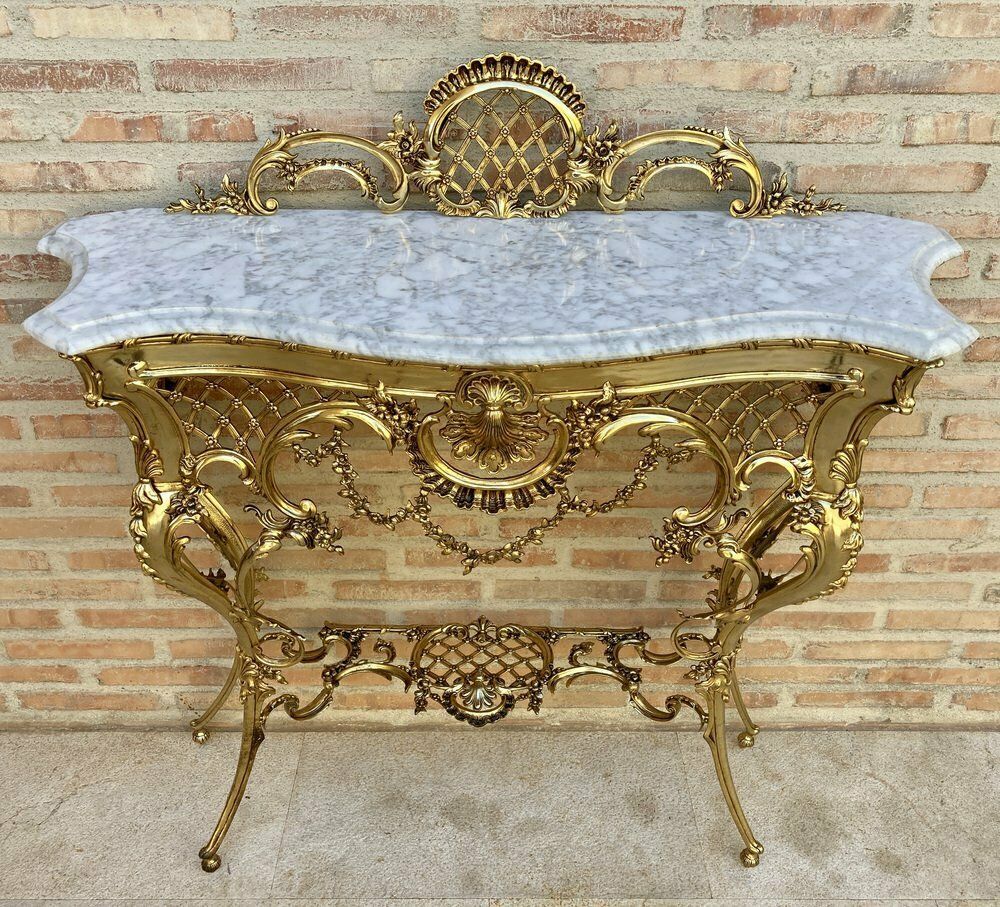 Mid Century Italian Marble Top & Bronze Console, 1960 photo Furniture