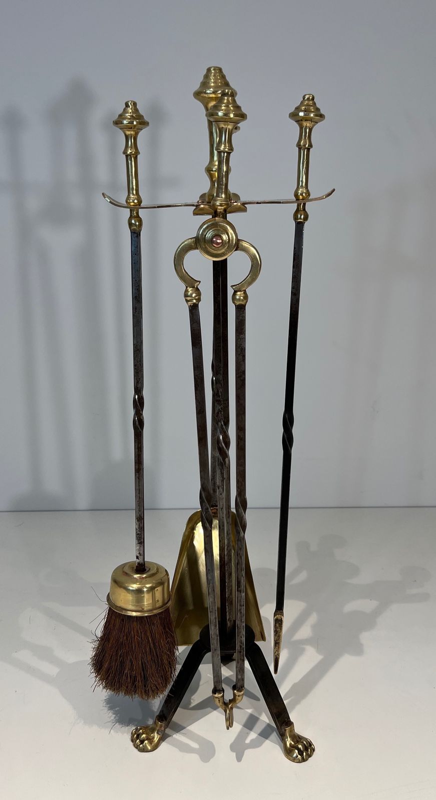 Brass And Brushed Steel Fire Kit With Claw Feet Attributed To Maison Jansen photo for sale
