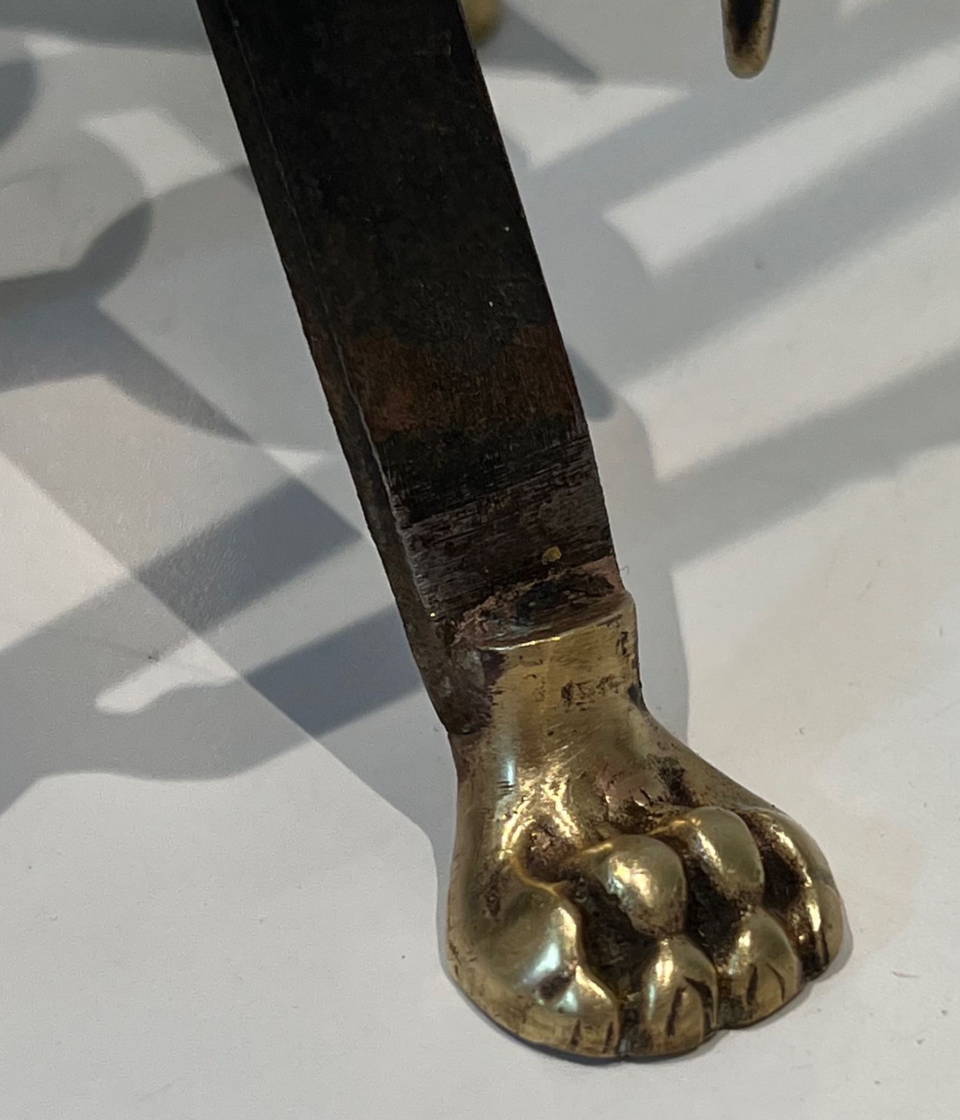 photo vintage Brass And Brushed Steel Fire Kit With Claw Feet Attributed To Maison Jansen