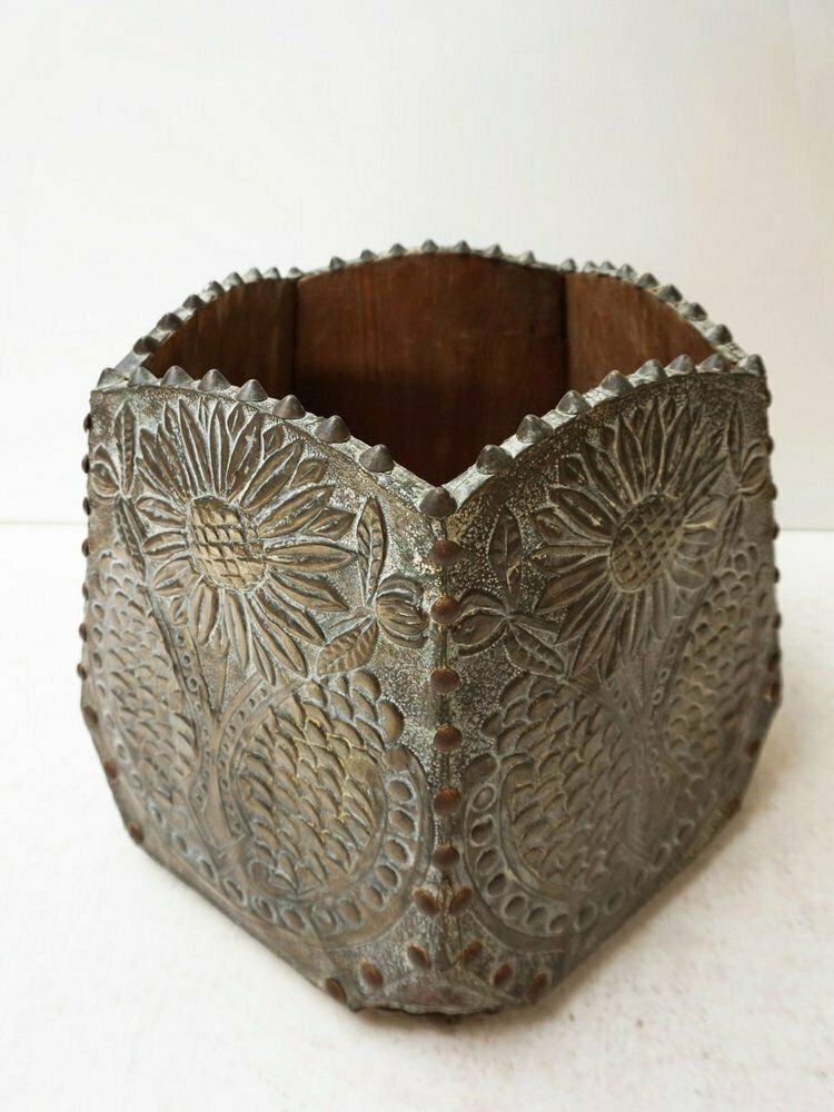 Art Nouveau Planter Or Jardinier In Hardinated Brass And Copper, 1900s photo for sale