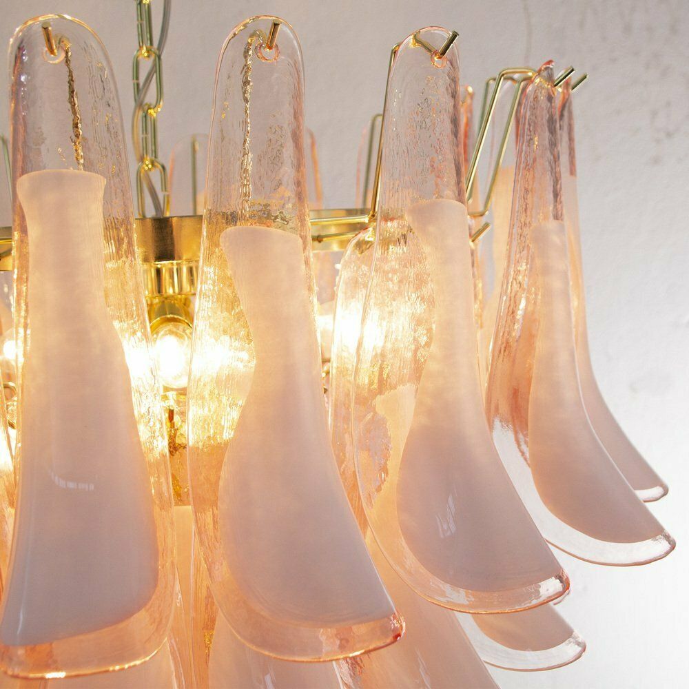 Petal Shaped Chandelier In Pink And White Murano Glass, Italy, 1990s photo for sale