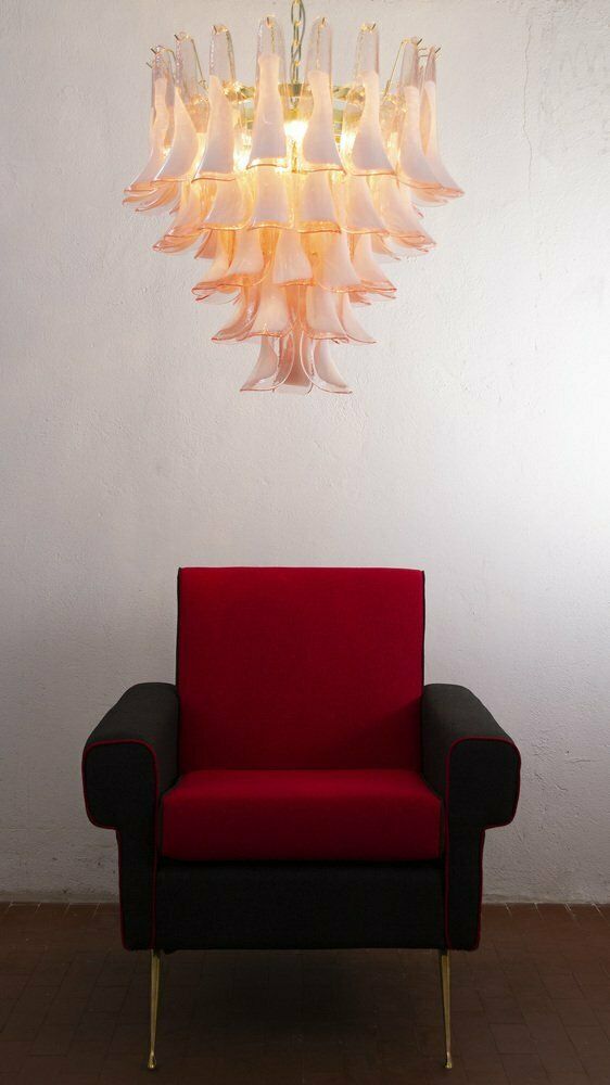 Petal Shaped Chandelier In Pink And White Murano Glass, Italy, 1990s photo vintage
