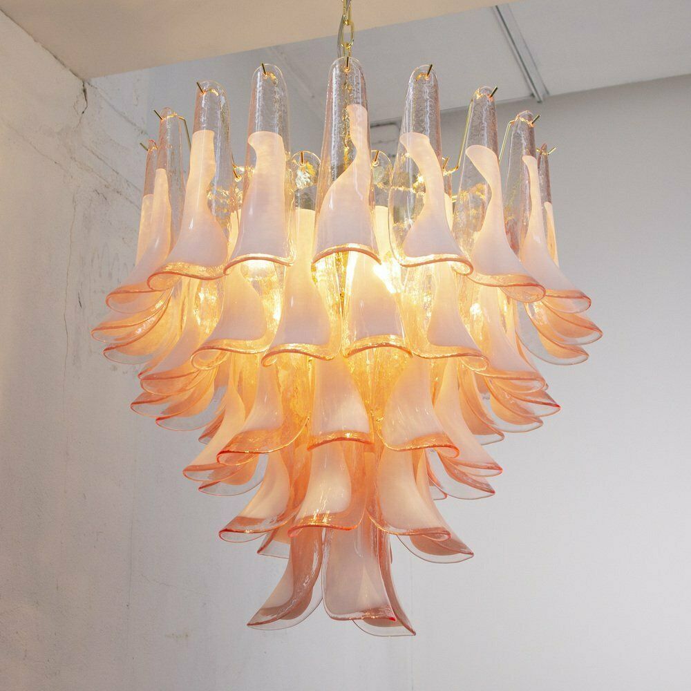photo furniture Petal Shaped Chandelier In Pink And White Murano Glass, Italy, 1990s