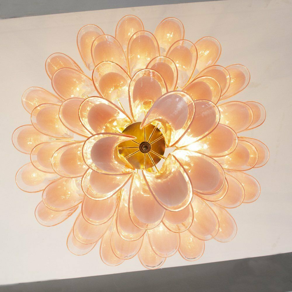 photo for sale Petal Shaped Chandelier In Pink And White Murano Glass, Italy, 1990s
