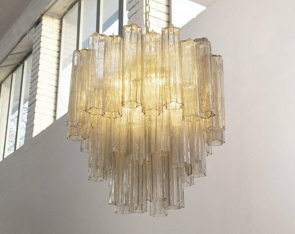 photo furniture Tronchi Chandelier In Gray Murano Glass, 1980s