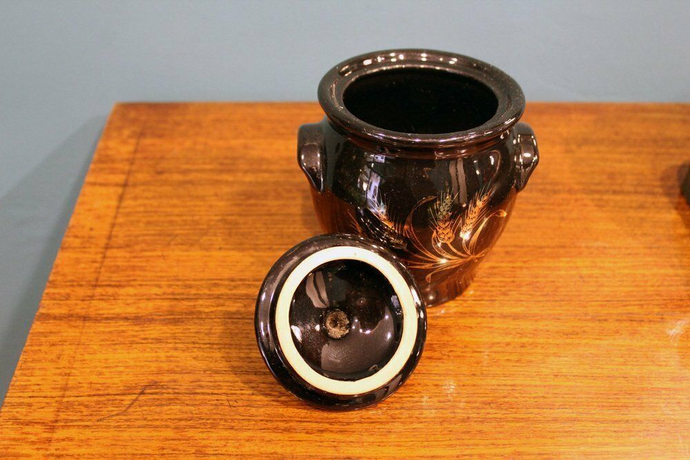 Black Lacquered Container Vase In Gold, France, 1970s photo for sale