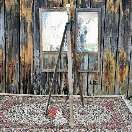 Antique 19th Century Mahogany Surveyor's Tripod Stand Light Standard Floor Lamp photo vinterior
