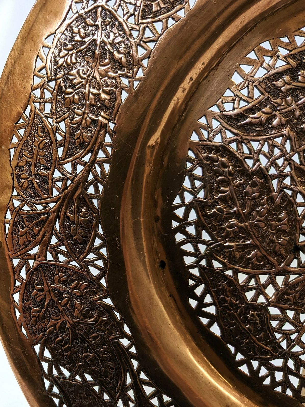 Vintage Islamic Kashmir Copper Charger With Intricate Openwork photo Art