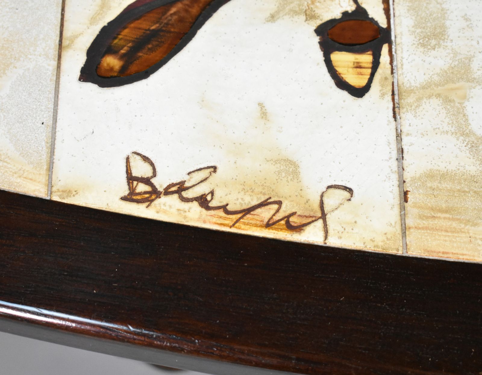 1970s French Designer Coffee Table With Tiled Signed Top photo vintage