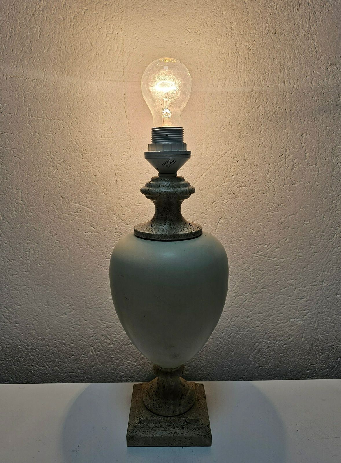 Mid Century Modern Lamp Done In Cermaic And Travertine Marble By Le Dauphin // Made In France In 1980s photo furniture