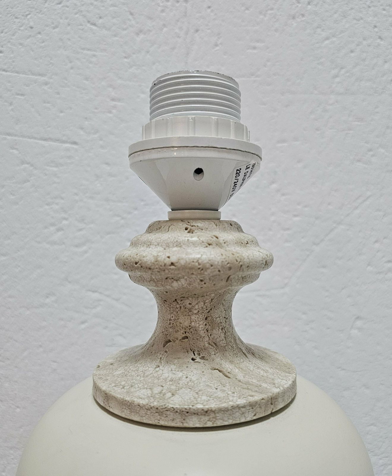 Mid Century Modern Lamp Done In Cermaic And Travertine Marble By Le Dauphin // Made In France In 1980s photo for sale