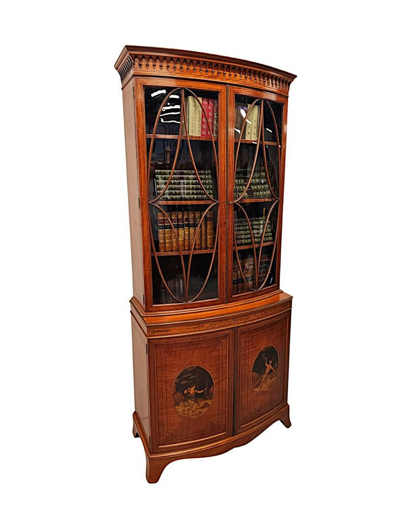 A Very Fine Edwardian Marquetry Inlaid Bowfronted Bookcase In The Manner Of Edward And Roberts photo 8366.4473