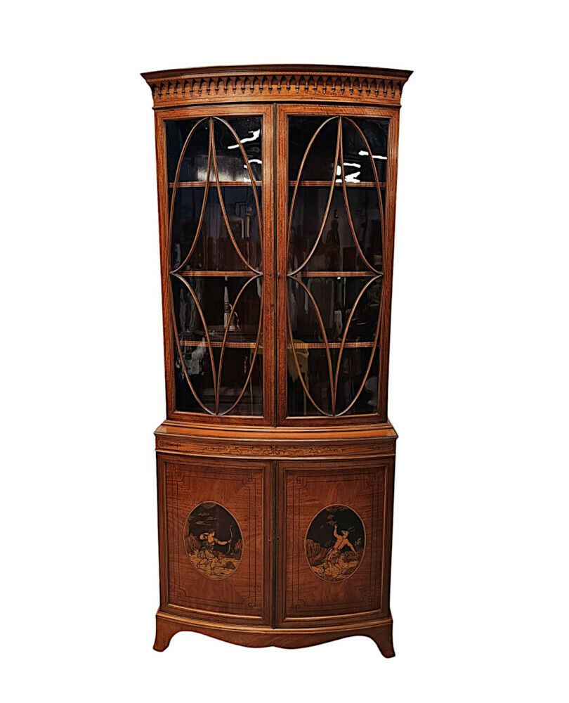 A Very Fine Edwardian Marquetry Inlaid Bowfronted Bookcase In The Manner Of Edward And Roberts