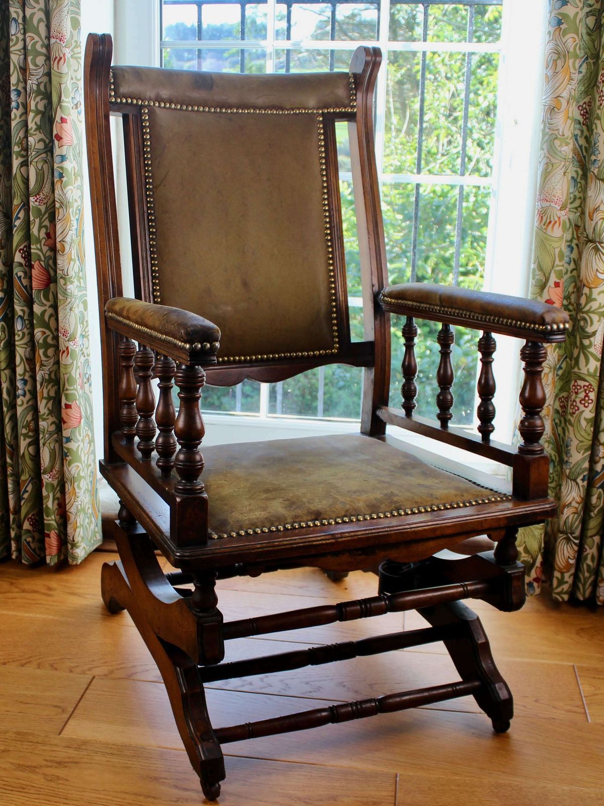 Edwardian Mahogany Framed Leather Rocking Chair photo Furniture