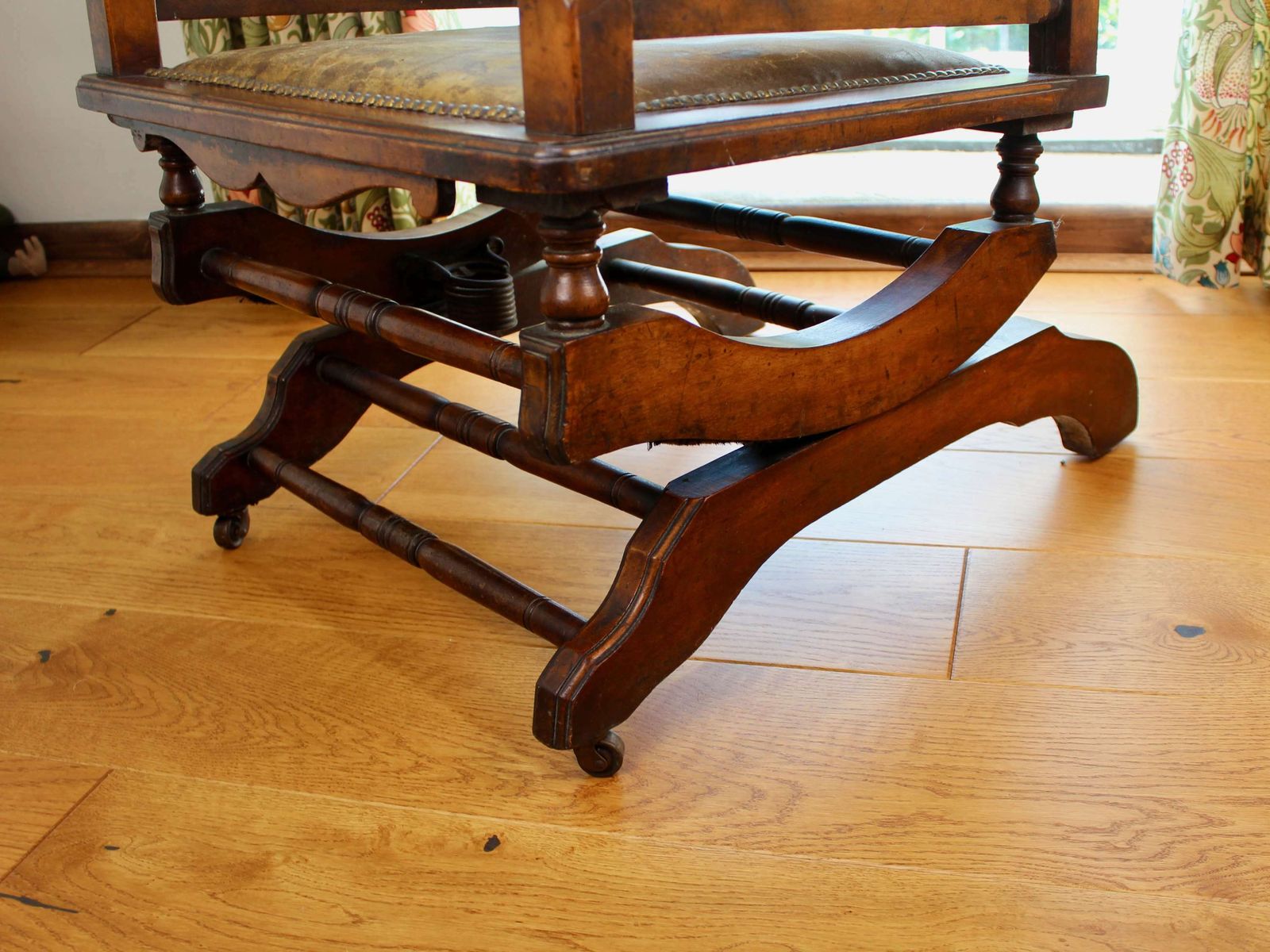 Edwardian Mahogany Framed Leather Rocking Chair photo 575.0