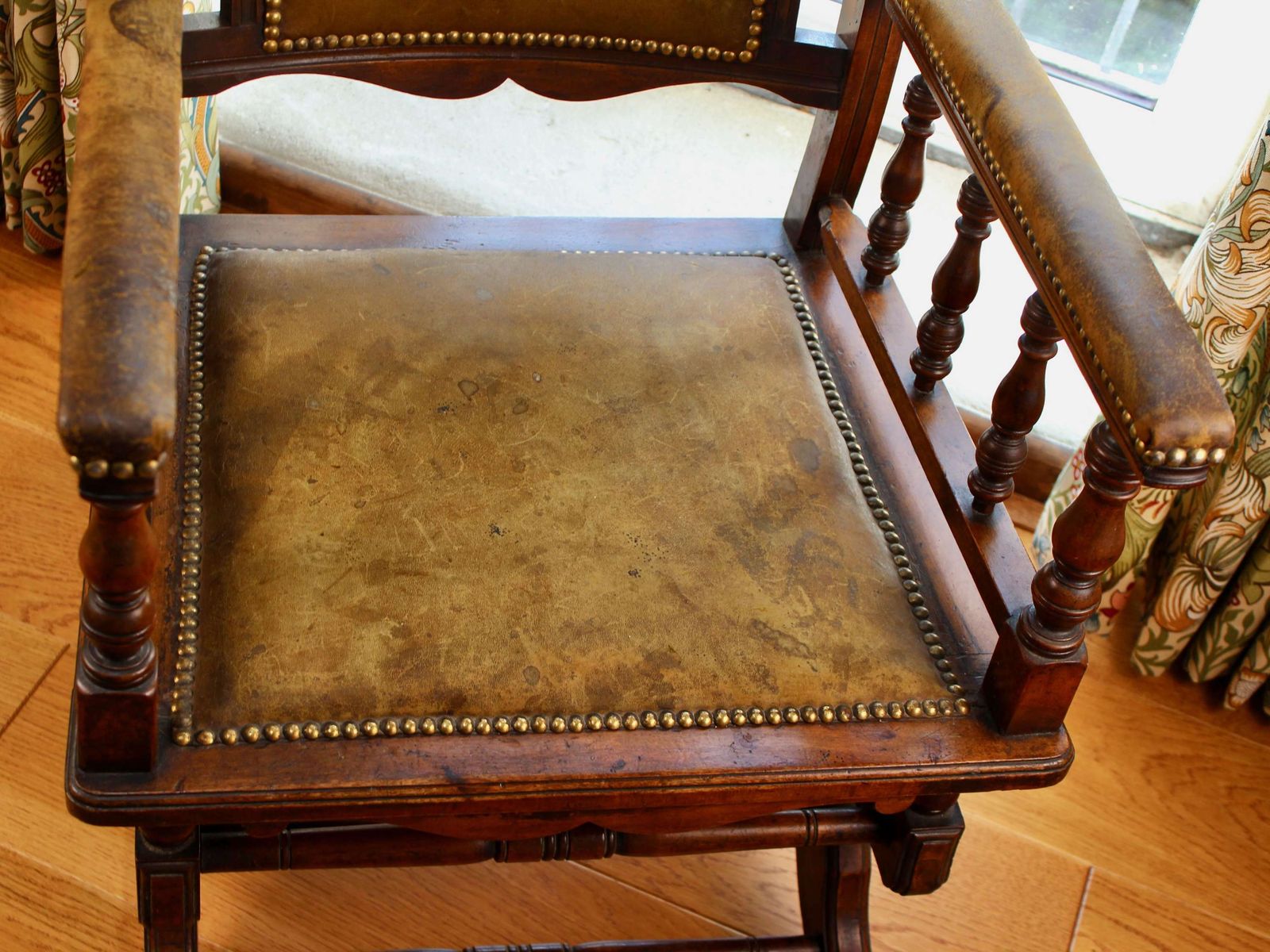 Edwardian Mahogany Framed Leather Rocking Chair photo vintage