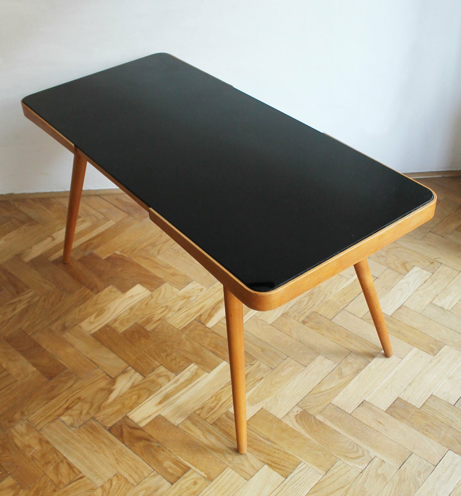 1960's Mid Century Coffee Table With A Black Opaxite Glass By Jiri Jiroutek photo vinterior