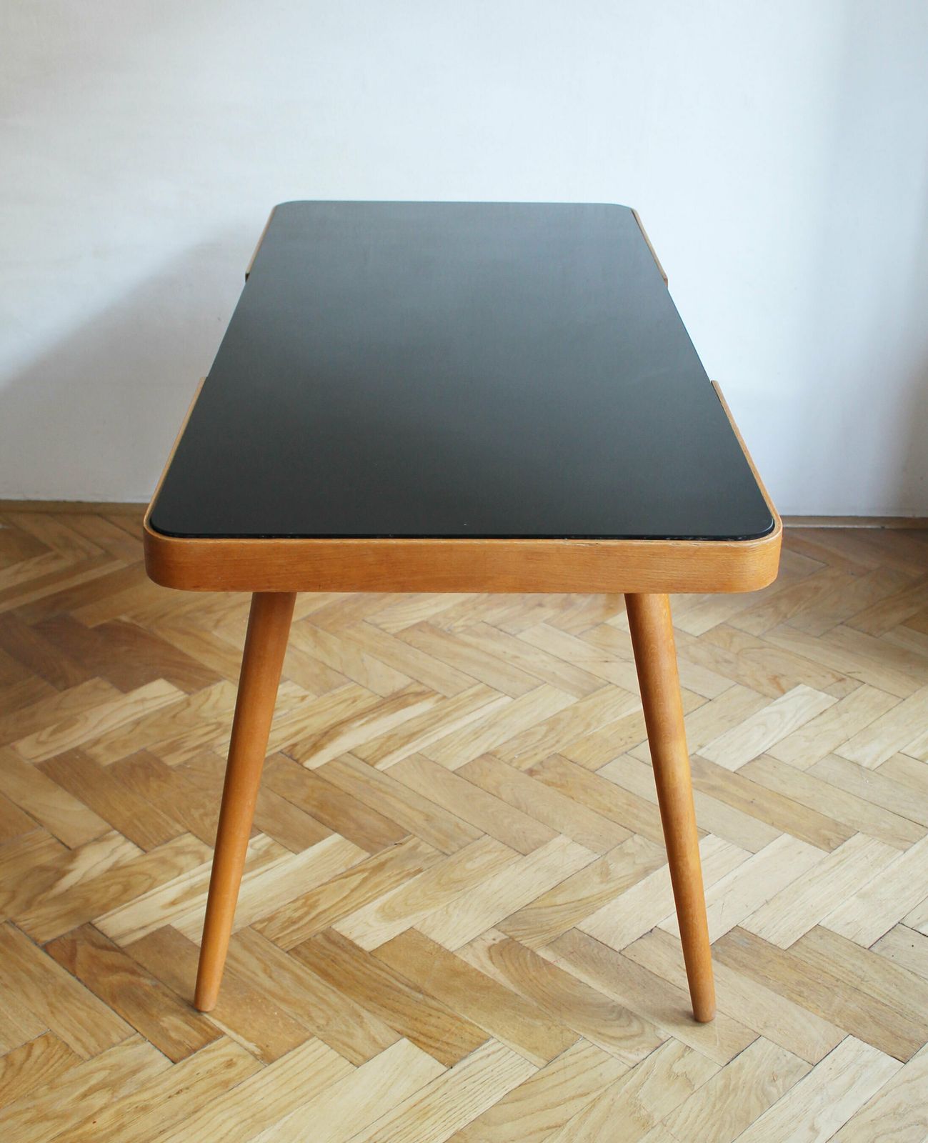 1960's Mid Century Coffee Table With A Black Opaxite Glass By Jiri Jiroutek photo vintage
