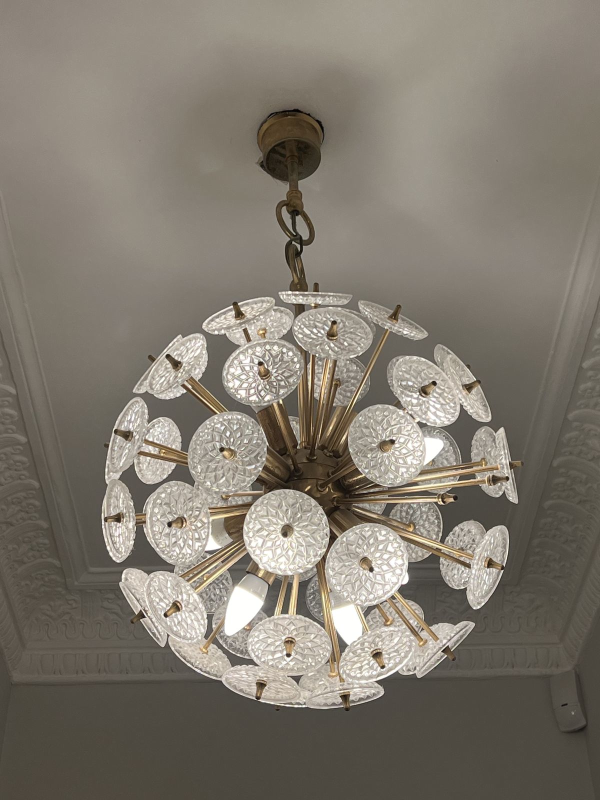 Pair Of Vintage Val Saint Lambert Crystal Cluster Form Sputnik / Snowflake 1960s Chandeliers photo furniture