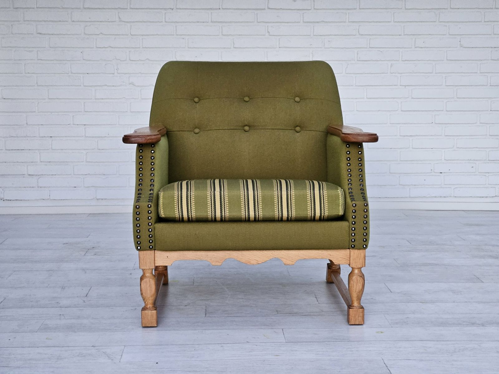 1970s, Danish Lounge Chair, Wool, Oak, Original Very Good Condition. photo furniture