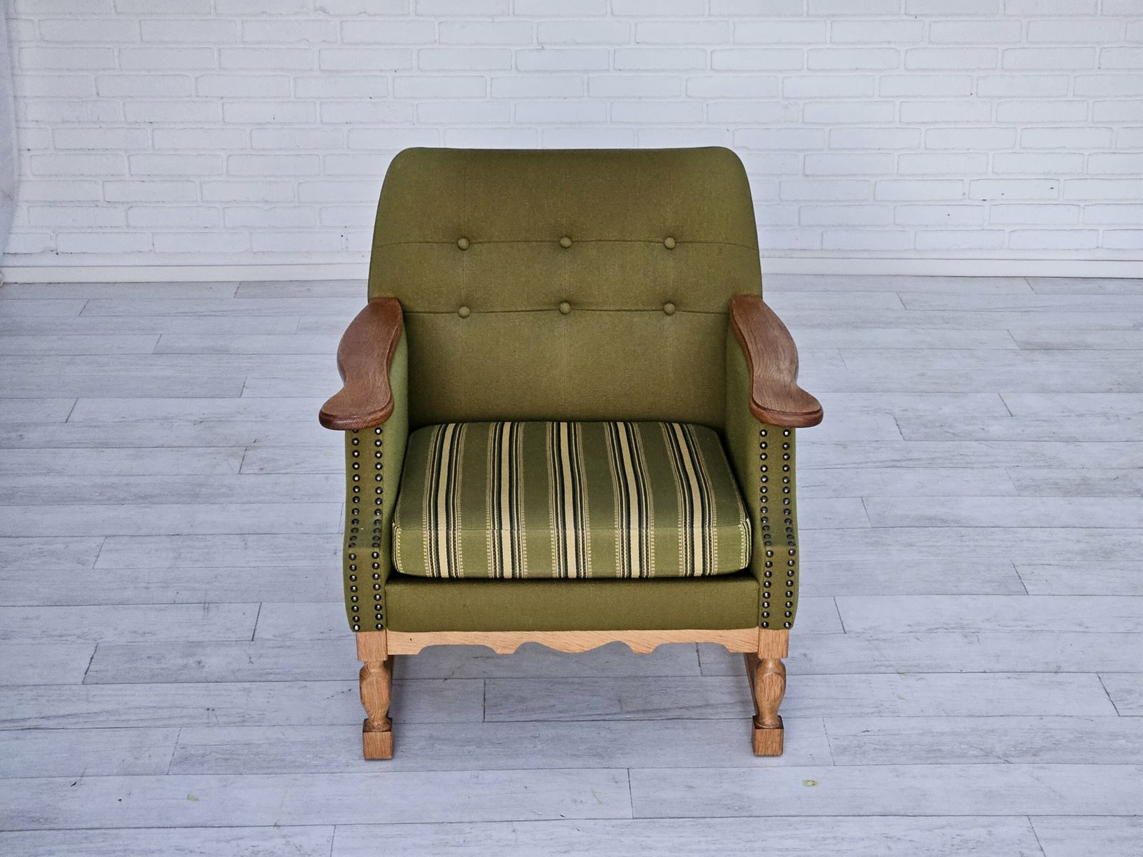 1970s, Danish Lounge Chair, Wool, Oak, Original Very Good Condition. photo 1190.0