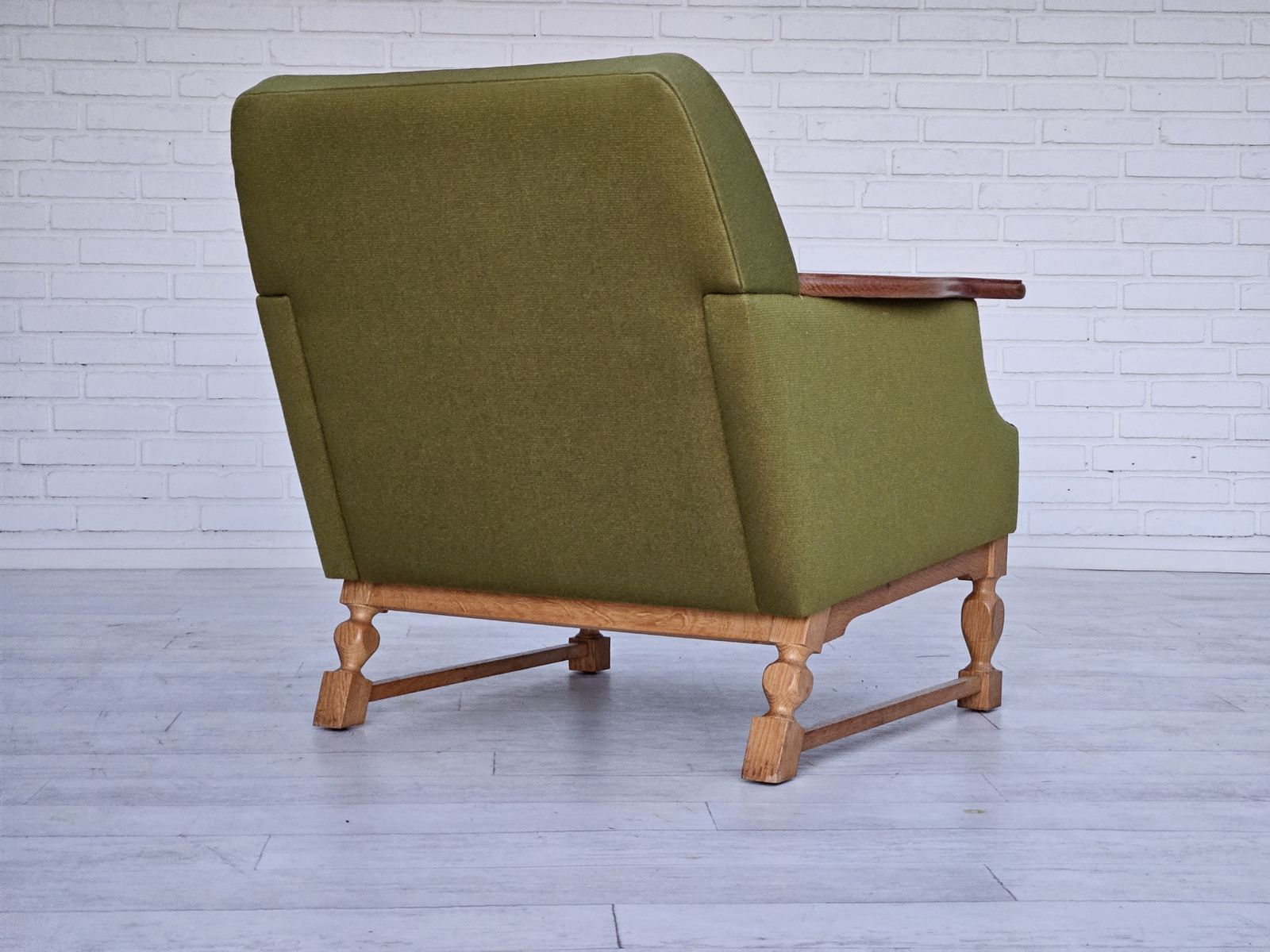 photo for sale 1970s, Danish Lounge Chair, Wool, Oak, Original Very Good Condition.