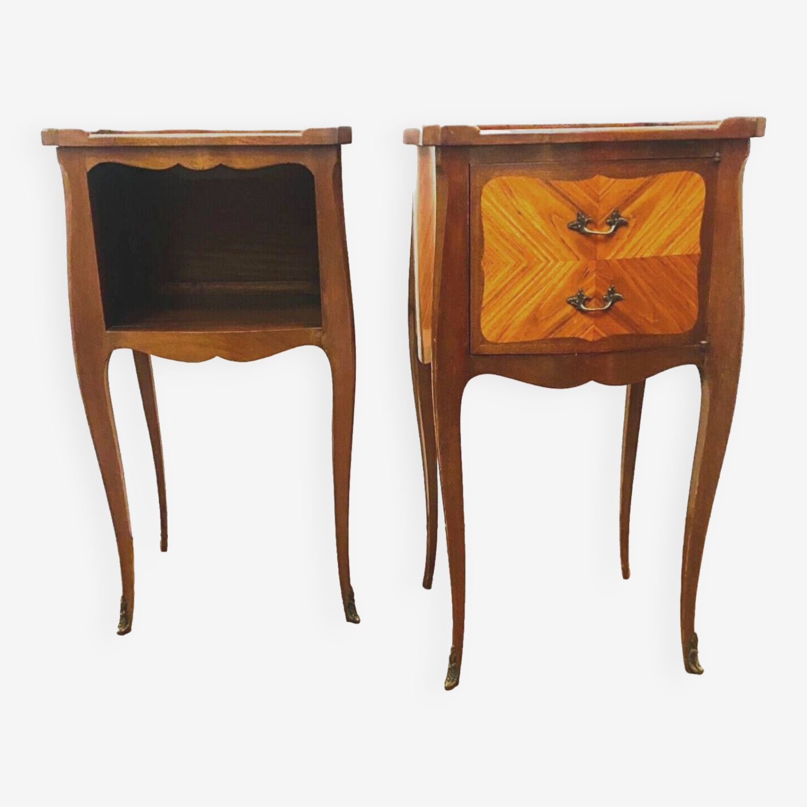 Suite Of Two Louis XV Style Bedside Tables In Mahogany And Rosewood 20th Century