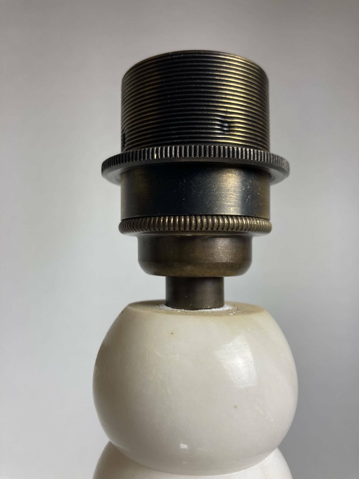 Midcentury French Alabaster Floor Lamp With Bouclé Shade, 1950s photo Lighting