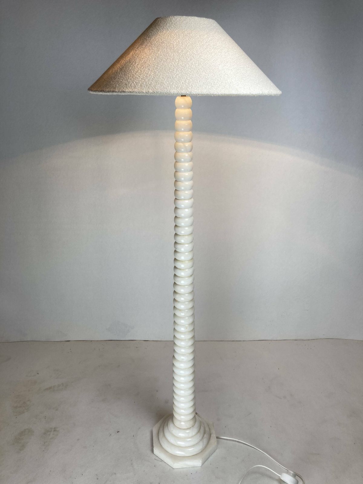 Midcentury French Alabaster Floor Lamp With Bouclé Shade, 1950s photo 2856.0