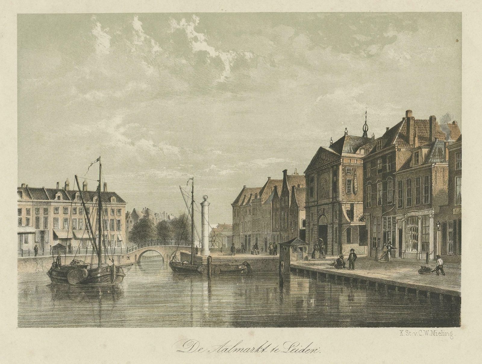 Old Print Of The 'Aalmarkt' Of Leiden, University City In The Netherlands, 1860 photo 185.0