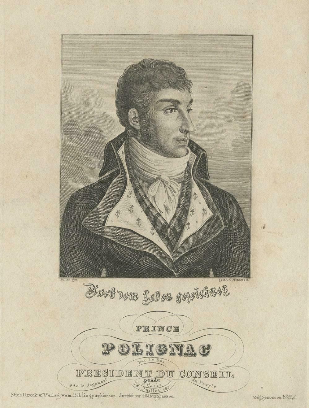 Antique Portrait Of Jules De Polignac, A Famous French Politician, C.1830 photo 174.0