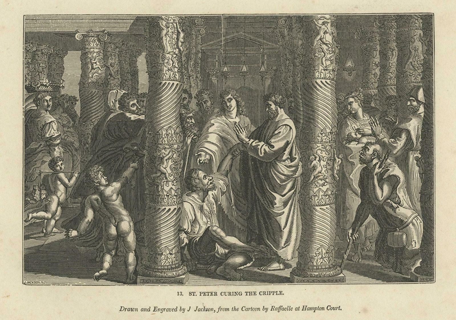 Religious Antique Print Of St. Peter Healing The Cripple, 1835 photo Art