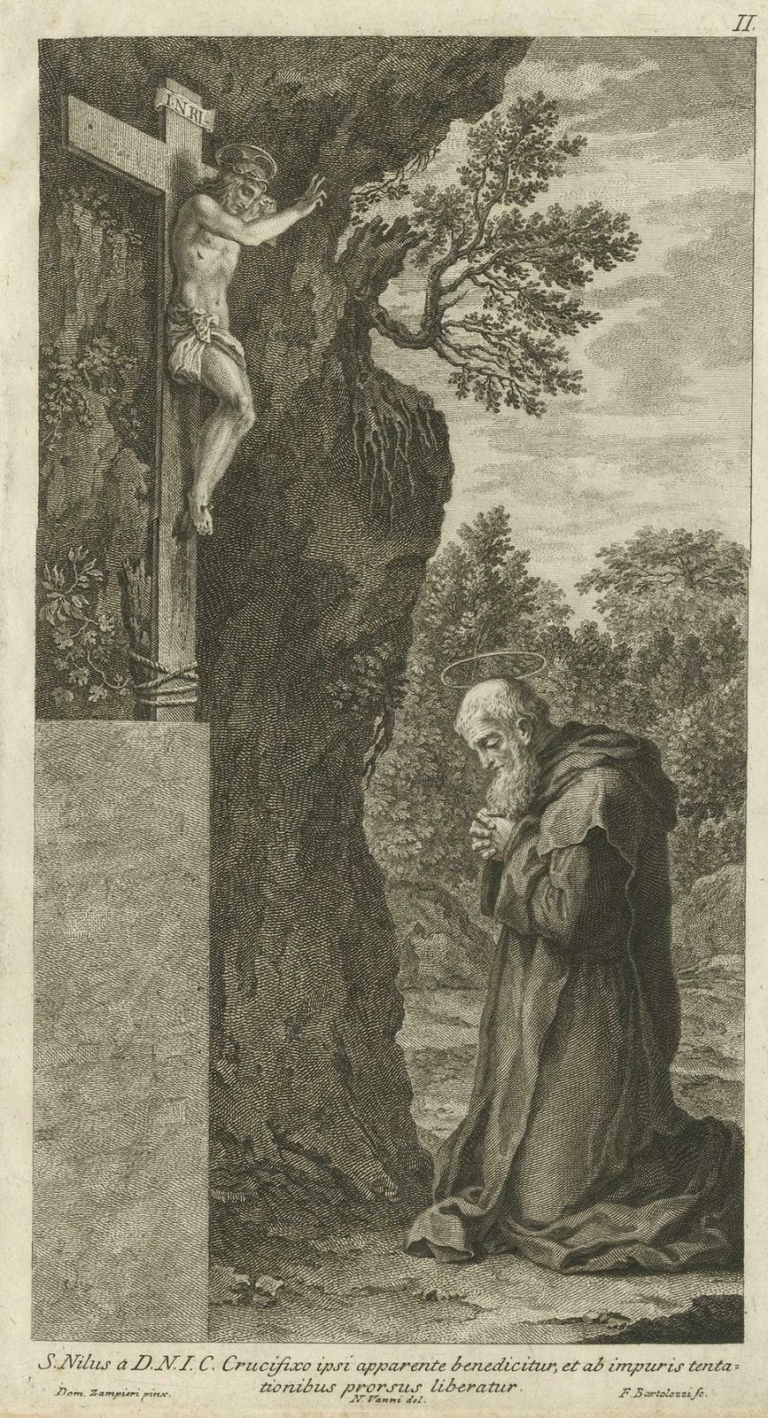 Antique Print Of Saint Nilus Kneeling In Prayer, 1762 photo for sale