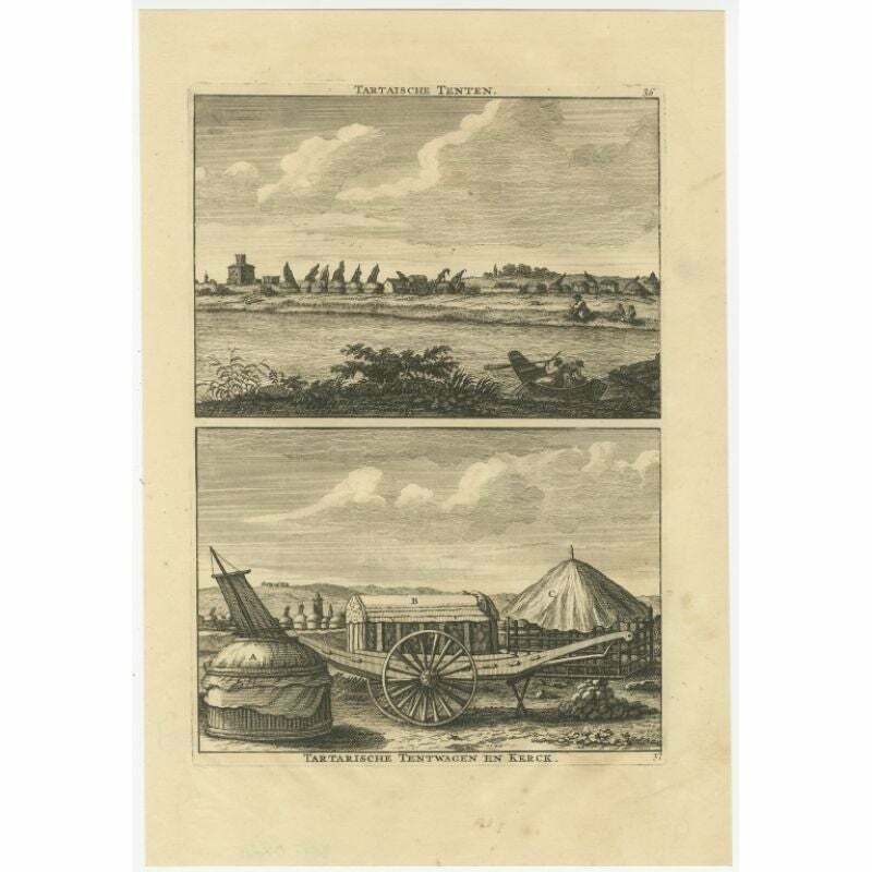 Antique Print Of Tartar Tents, Wagon And A Tartar Church, 1714 photo furniture